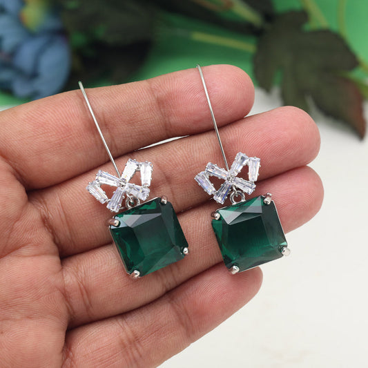 Green Color American Diamond Earrings (ADE597GRN)