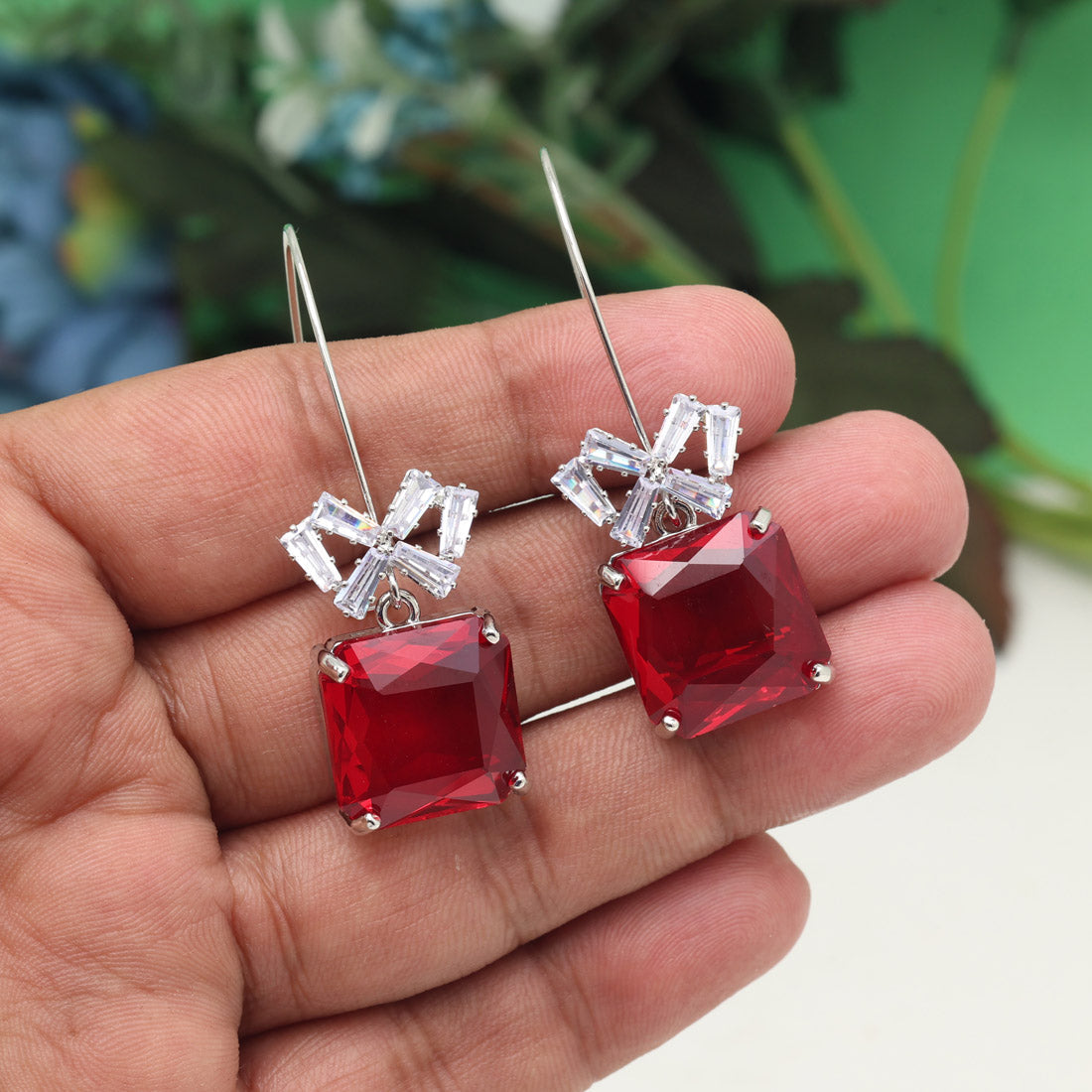 Red Color American Diamond Earrings (ADE597RED)