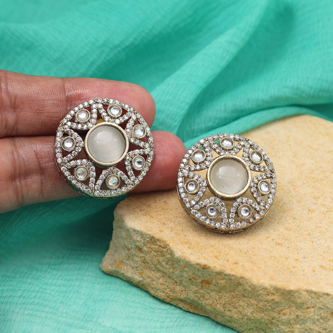Off White Color American Diamond Earrings (ADE601OWHT)