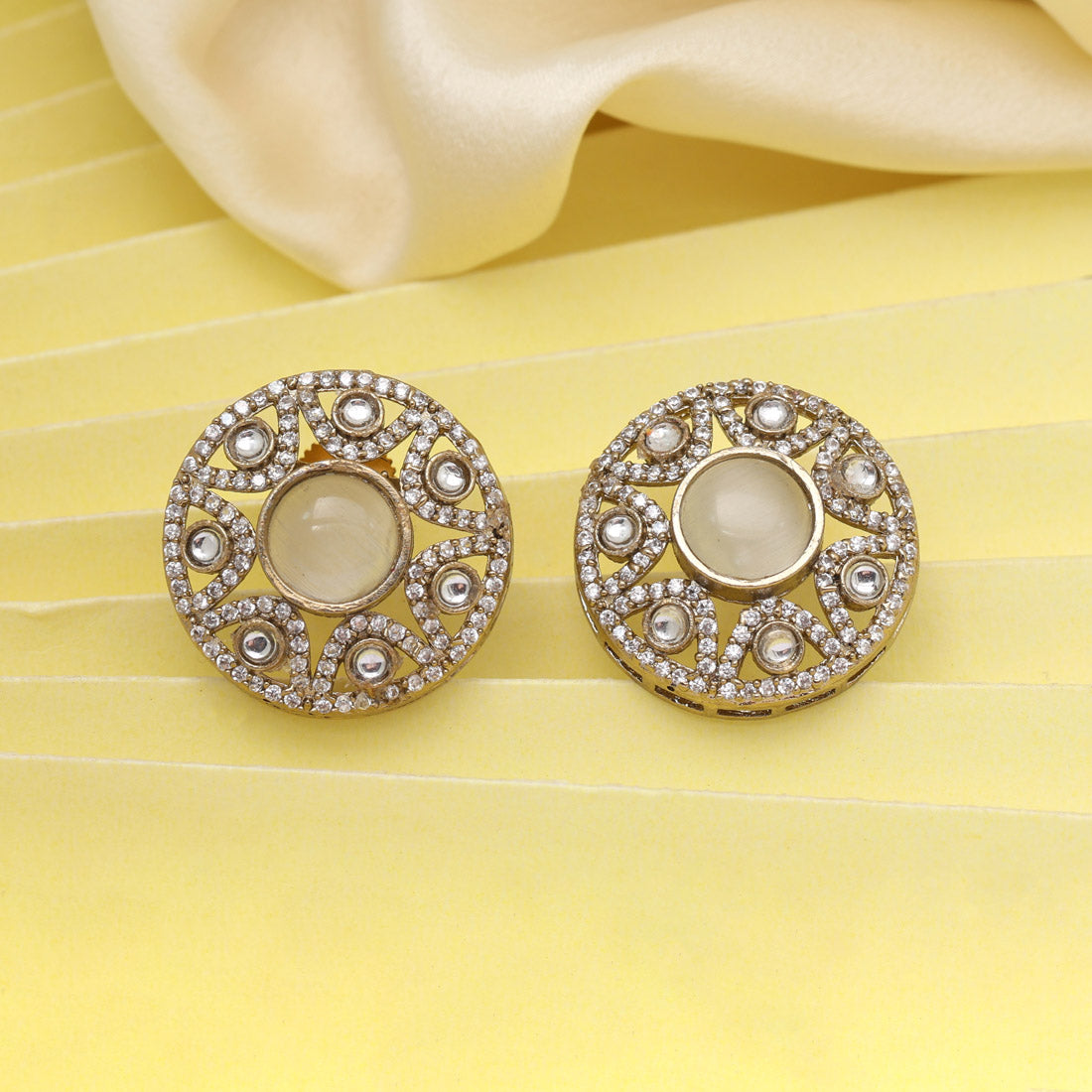 Off White Color American Diamond Earrings (ADE601OWHT)