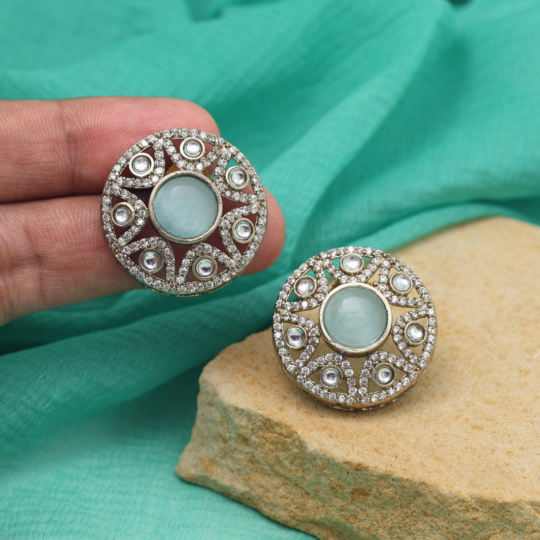 Sky Blue Color American Diamond Earrings (ADE601SBLU)