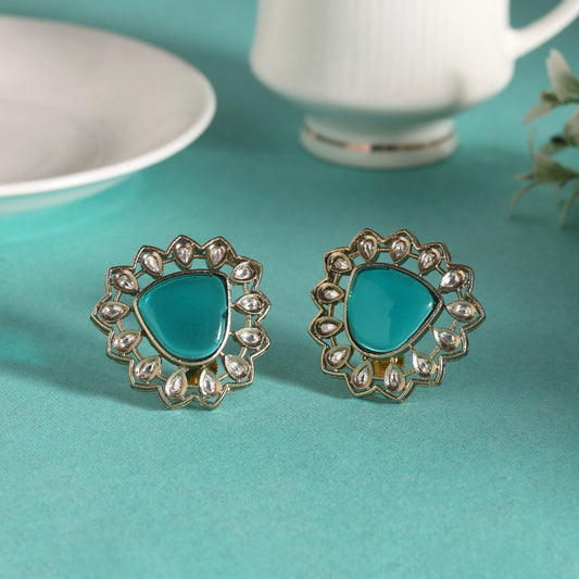 Firozi Color American Diamond Earrings