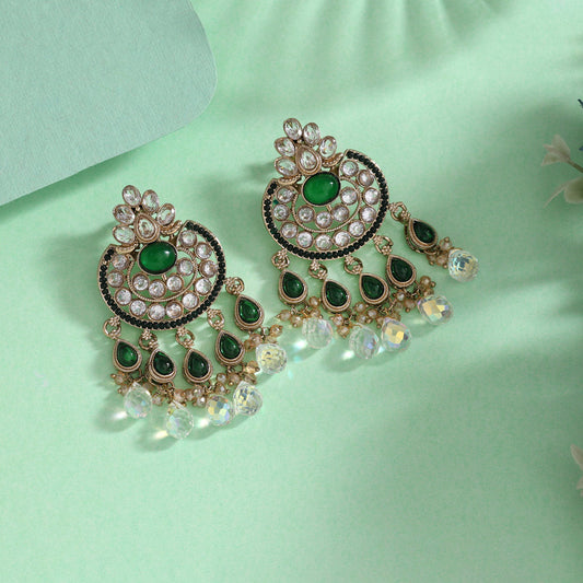 Green Color American Diamond Earrings (ADE619GRN)