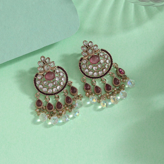 Magenta Color American Diamond Earrings (ADE619MNT)