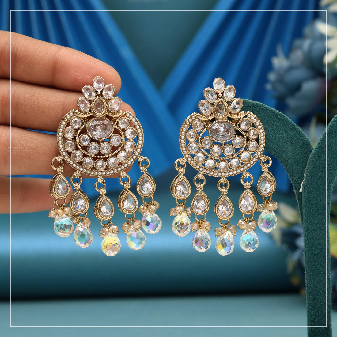 White Color American Diamond Earrings (ADE619WHT)