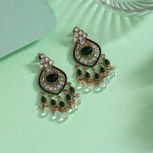 Green Color American Diamond Earrings (ADE620GRN)