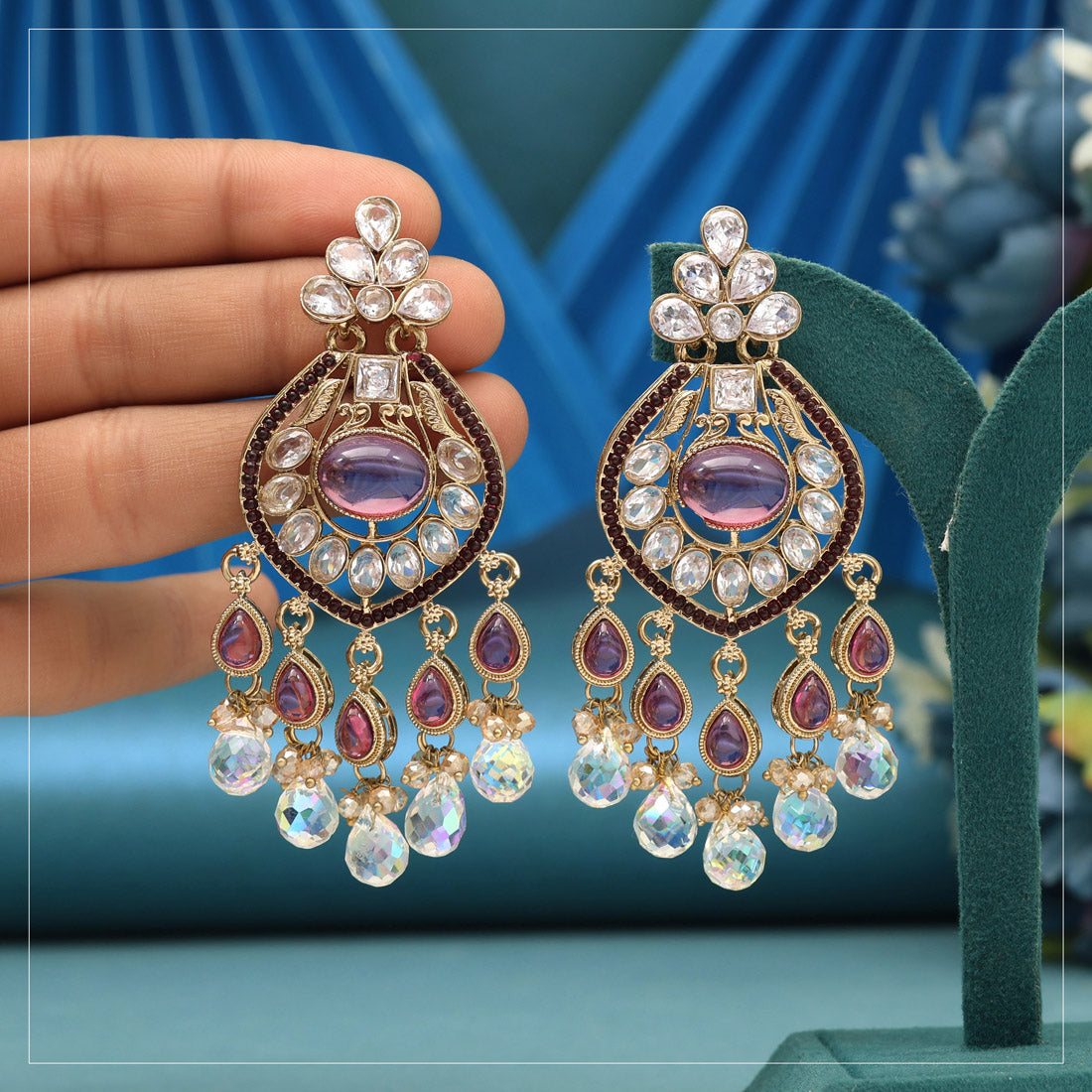 Magenta Color American Diamond Earrings (ADE620MNT)