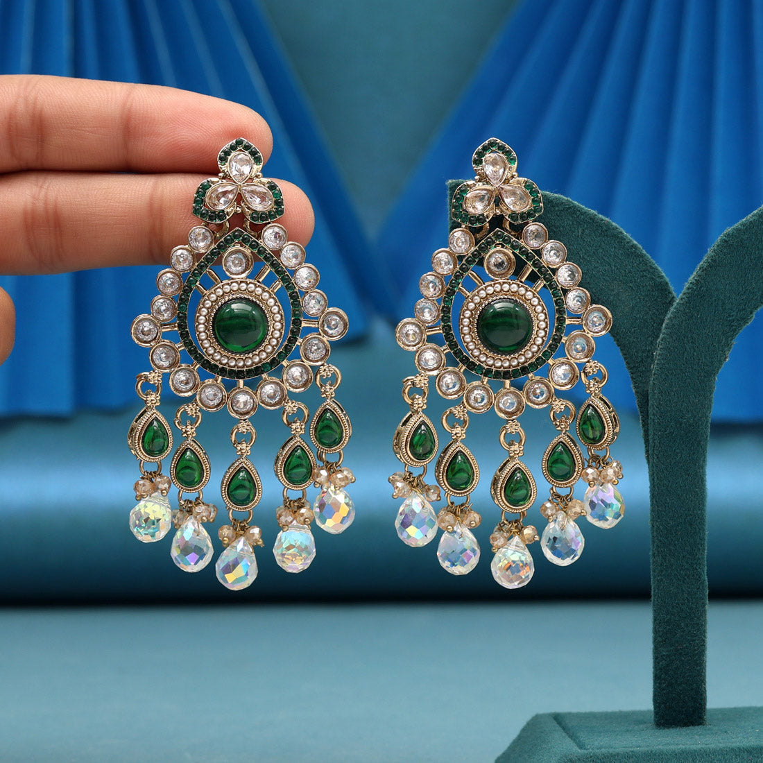Green Color American Diamond Earrings