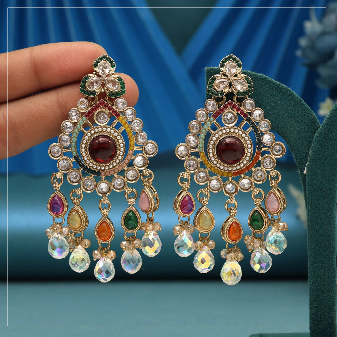 Multi Color American Diamond Earrings (ADE621MLT)
