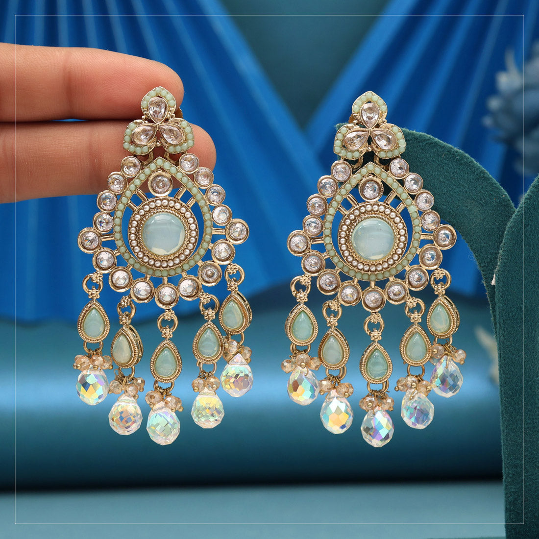 Pista Green Color American Diamond Earrings (ADE621PGRN)