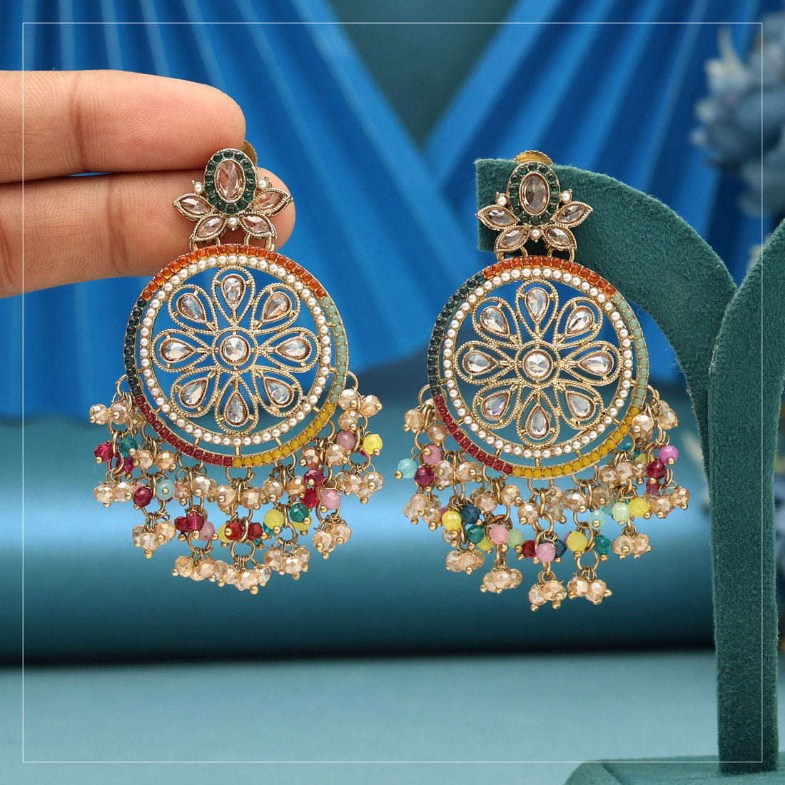 Multi Color American Diamond Earrings (ADE622MLT)