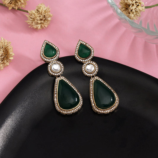 Green Color American Diamond Earrings