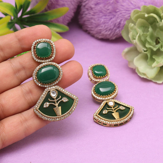 Green Color American Diamond Earrings