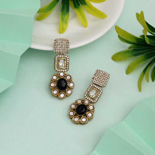 Bold Black Color American Diamond Earrings For Glamorous Night Out Looks