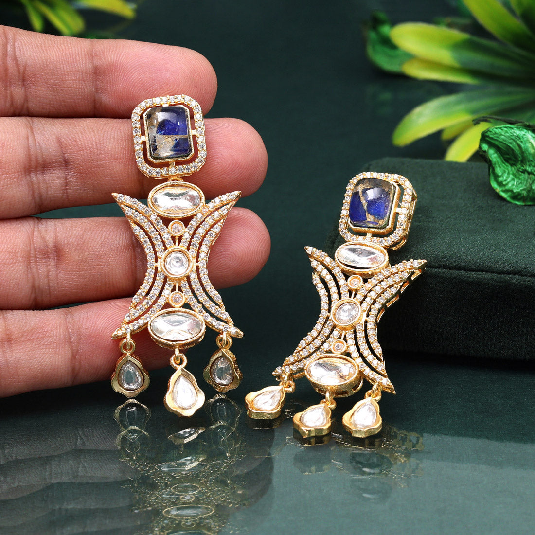 Classic Blue Color American Diamond Earrings For Everyday Chic Style