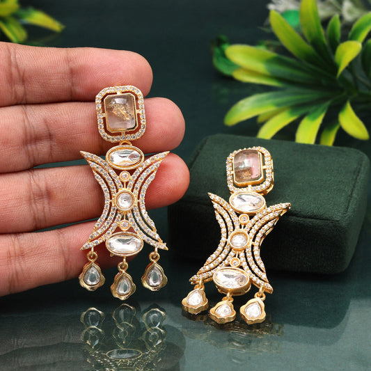 Soft Light Pink Color American Diamond Earrings With Graceful Feminine Flair
