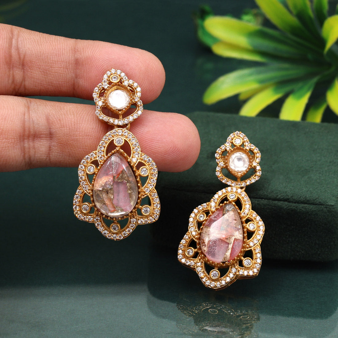Sweet Pink Color American Diamond Earrings For Soft Romantic Moments