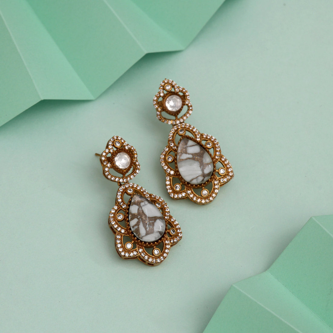 Pure White Color American Diamond Earrings For Bridal Or Festive Attire
