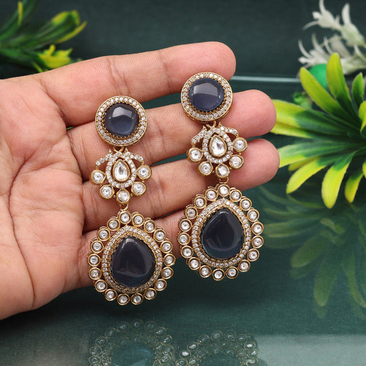 Deep Blue Color American Diamond Earrings For Night Events And Celebrations