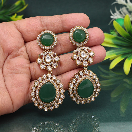 Natural Green Color American Diamond Earrings For Earthy And Ethnic Vibes