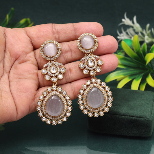 Graceful Grey Color American Diamond Earrings For Elegant Subtle Style