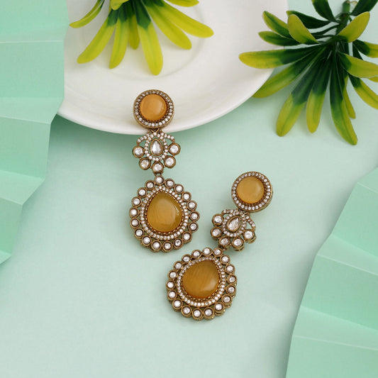 Radiant Mustard Yellow Color American Diamond Earrings For Boho Fashion Statements