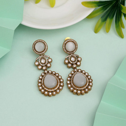 Soft Off White Color American Diamond Earrings With Subtle Ethnic Sparkle