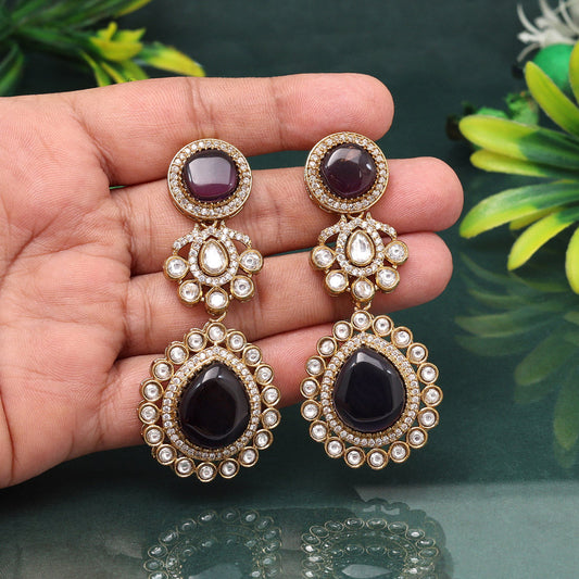 Lavish Purple Color American Diamond Earrings For Royal Evening Gatherings