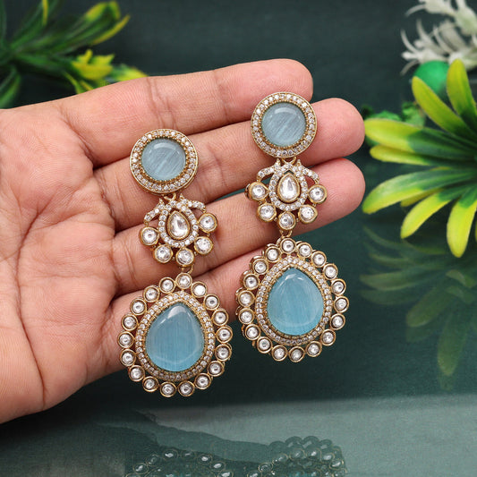 Sky Blue Color American Diamond Earrings For Light And Airy Spring Days