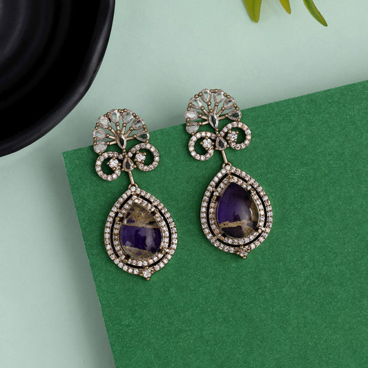 Deep Purple Color American Diamond Earrings With Glamorous Wedding Appeal
