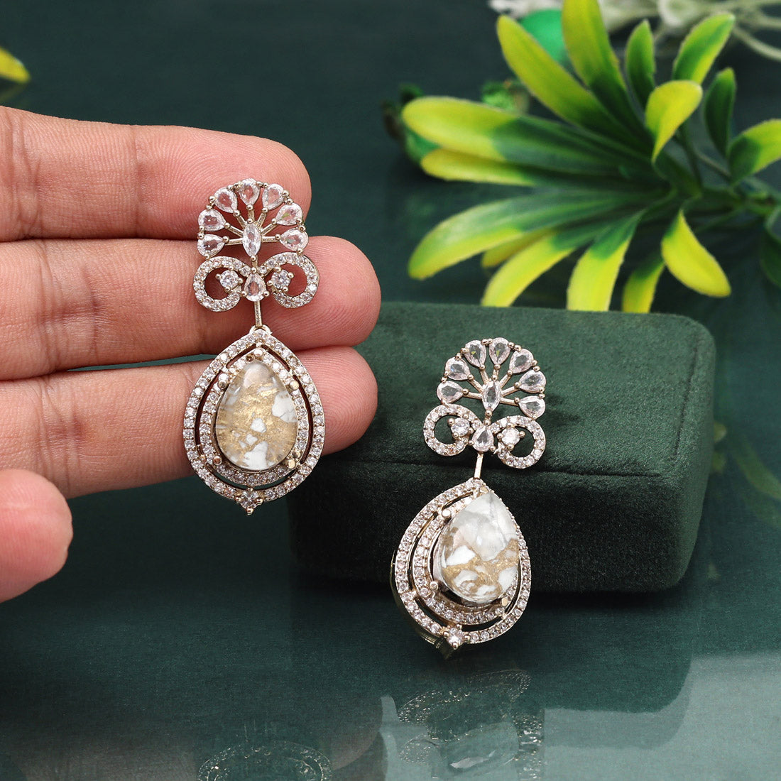 Elegant White Color American Diamond Earrings For Classy Formal Outfits