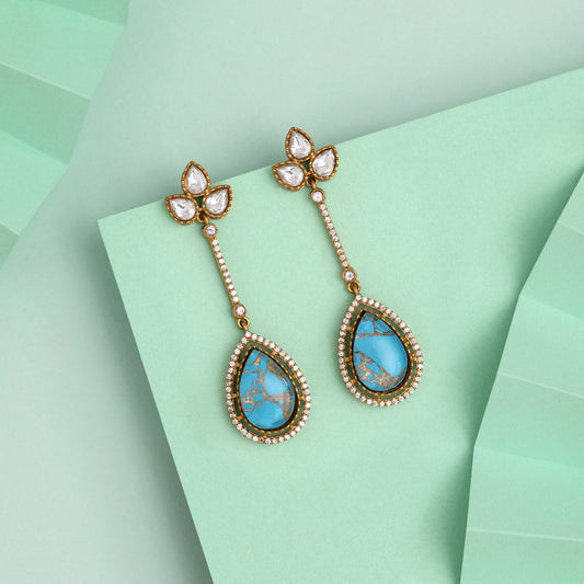 Eye-Catching Firozi Color American Diamond Earrings With Sparkling Details