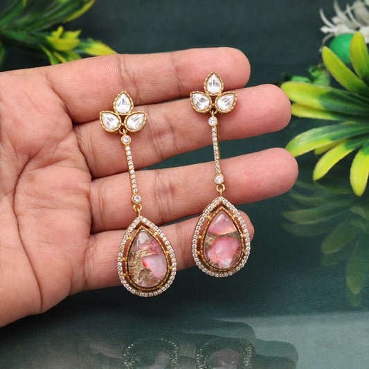 Romantic Pink Color American Diamond Earrings For Love-Filled Moments