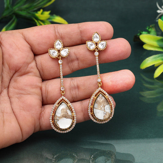 Bright White Color American Diamond Earrings With Sparkle For Special Events