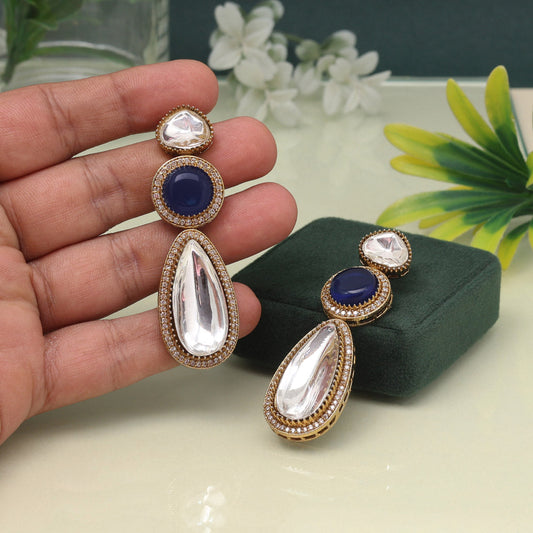 Sparkling Blue Color American Diamond Earrings With Elegant Party Appeal