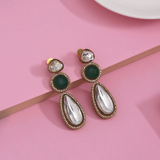 Dazzling Green Color American Diamond Earrings For Glamorous Festive Occasions