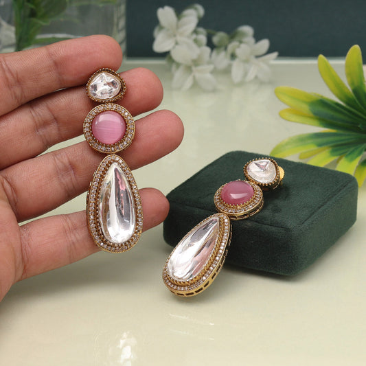 Pink Color American Diamond Earrings With Stylish Look For Special Events
