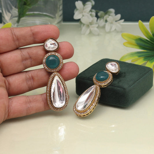 Rama Green Color American Diamond Earrings For A Unique Stylish Touch