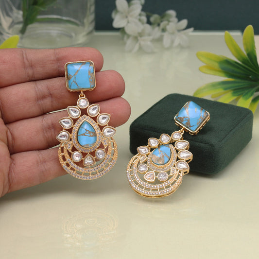 Firozi Color American Diamond Earrings With Elegant And Graceful Shine