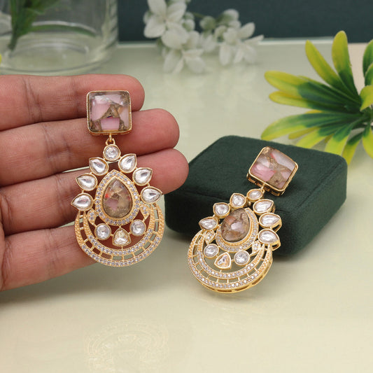 Beautiful Pink Color American Diamond Earrings With Modern Glam Look