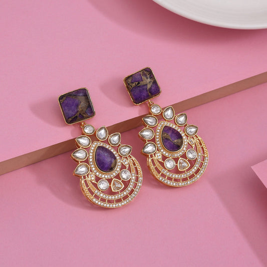 Radiant Purple Color American Diamond Earrings With Stunning Designer Sparkle