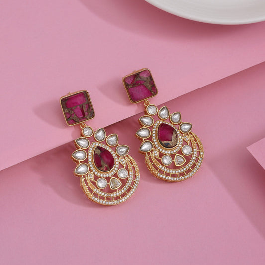 Stylish Rani Color American Diamond Earrings For A Festive Glow