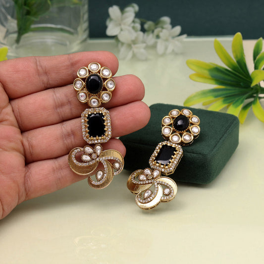 Sleek Black Color American Diamond Earrings With Radiant Stone Detailing