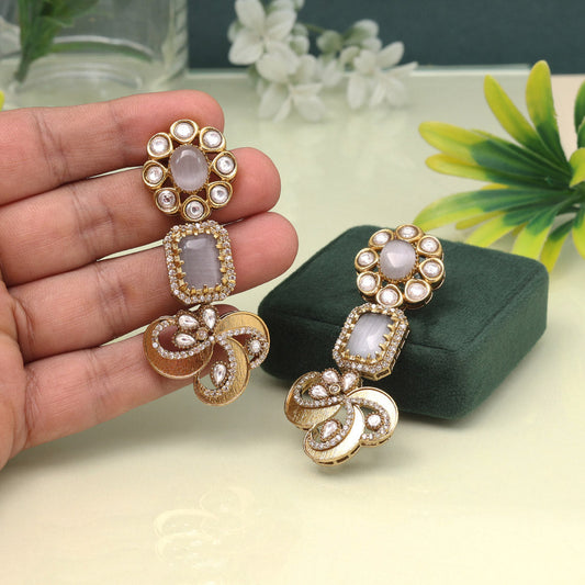 Grey Color American Diamond Earrings For A Subtle Yet Elegant Appeal