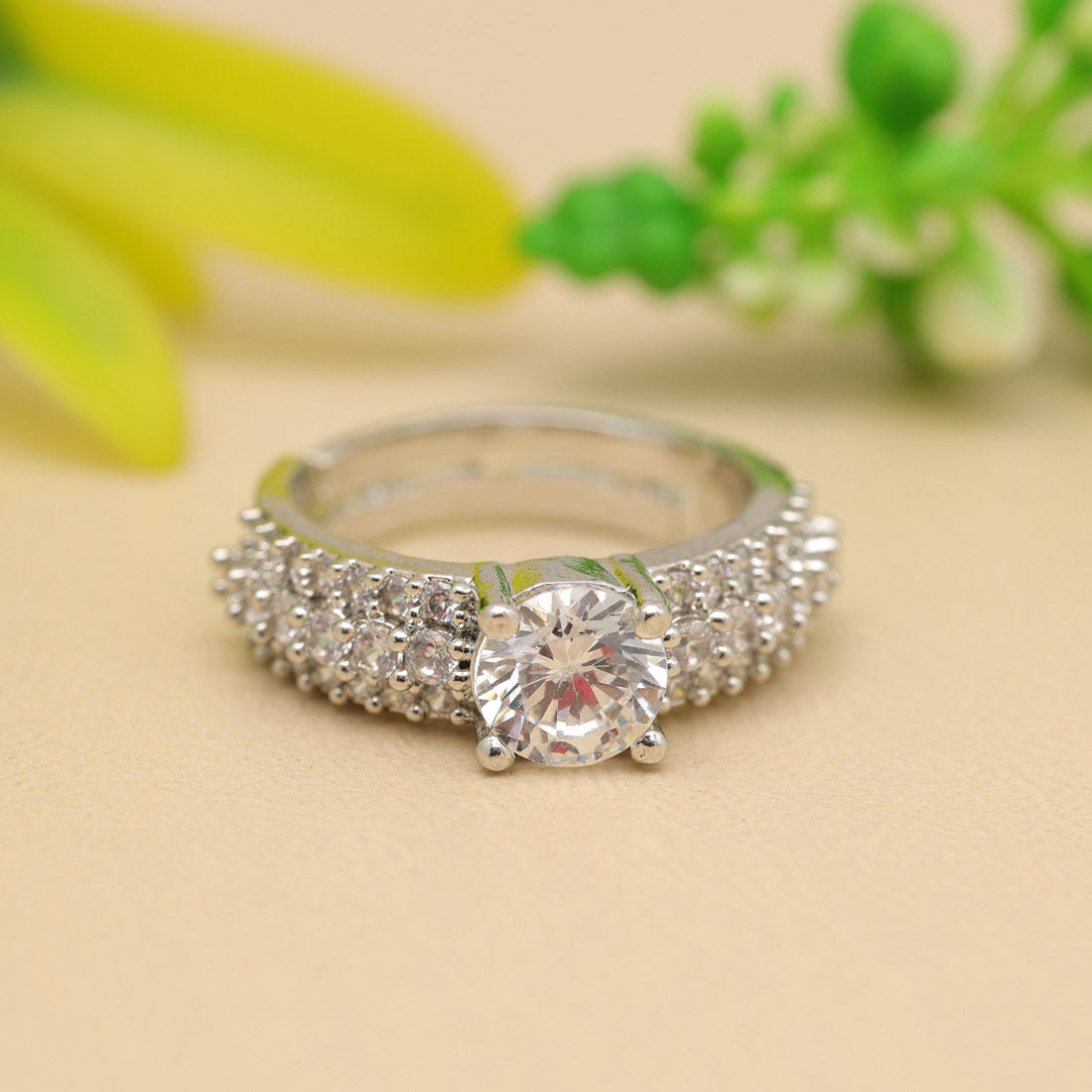 Silver Color American Diamond Finger Ring (ADR556SLV)