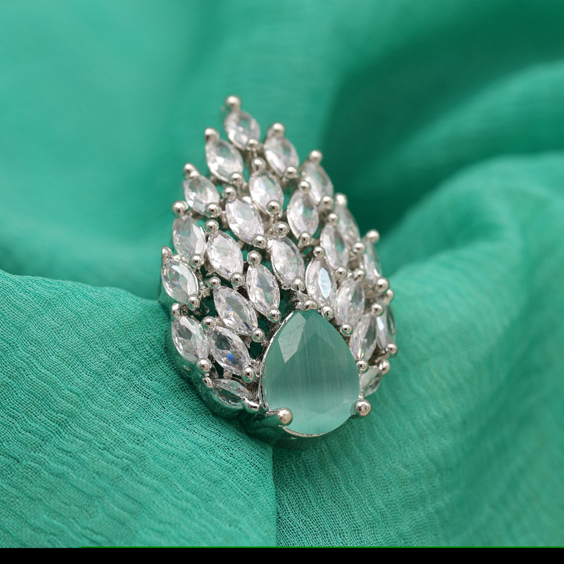 Pista Green Color American Diamond Finger Ring (ADR557PGRN)