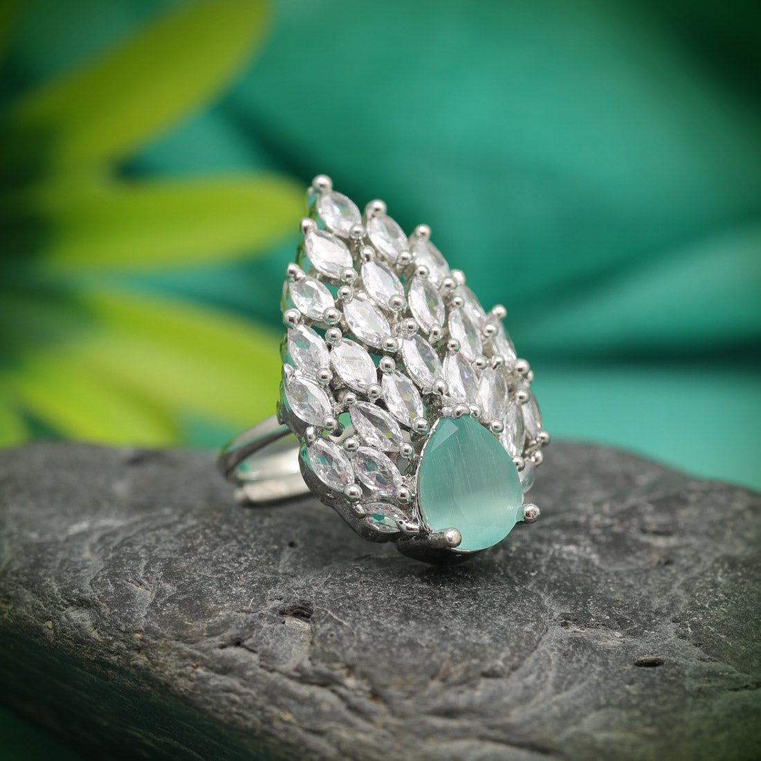 Pista Green Color American Diamond Finger Ring (ADR557PGRN)