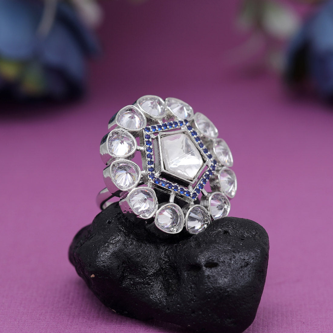 Blue Color American Diamond Finger Ring (ADR564BLU)