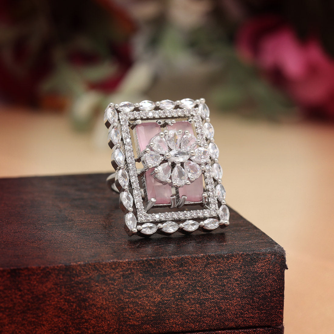 Pink Color American Diamond Finger Ring (ADR567PNK)