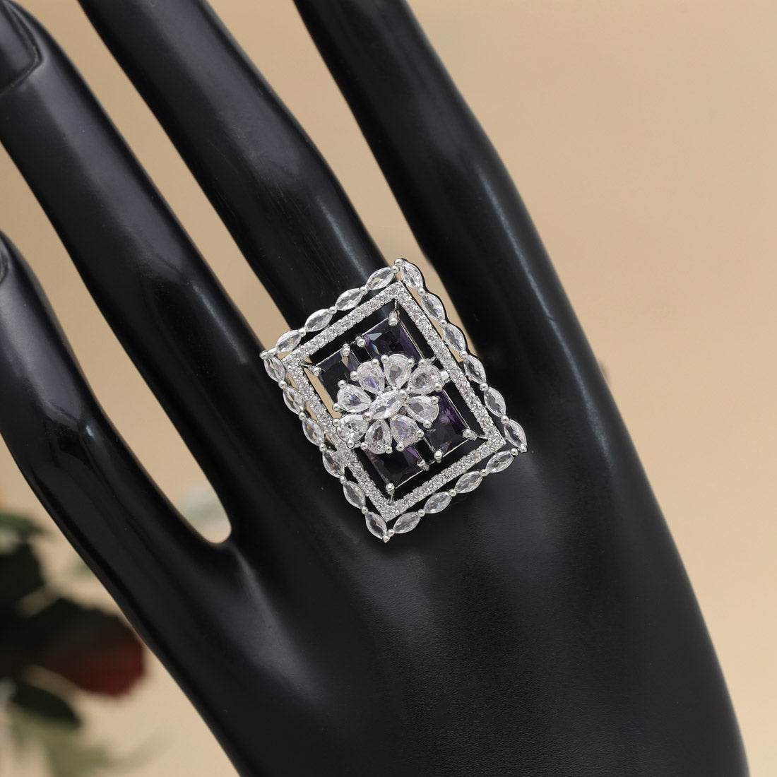 Purple Color American Diamond Finger Ring (ADR567PRP)